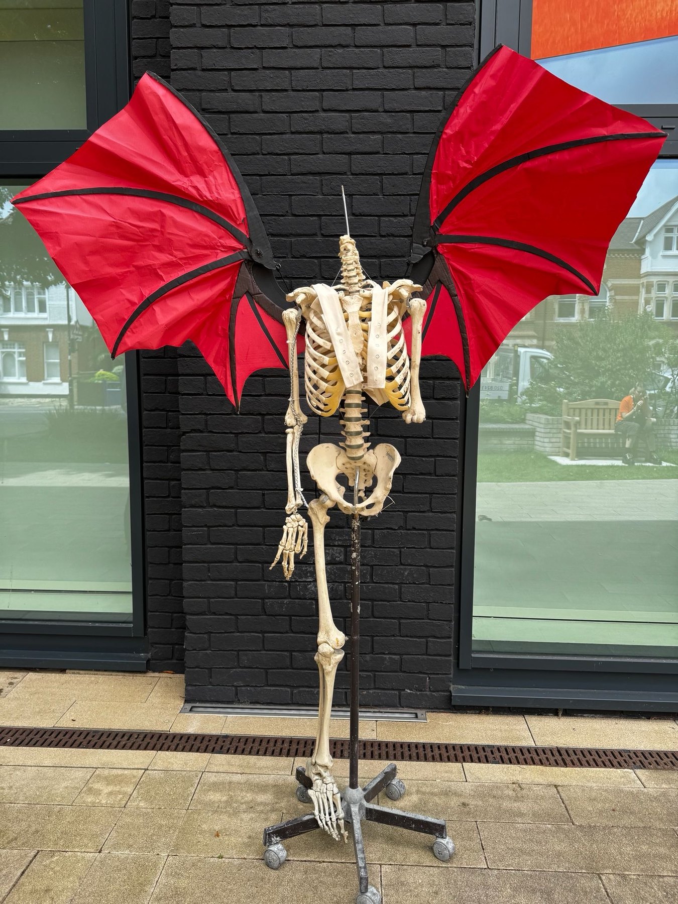 Skeleton creature with fabricated red wings