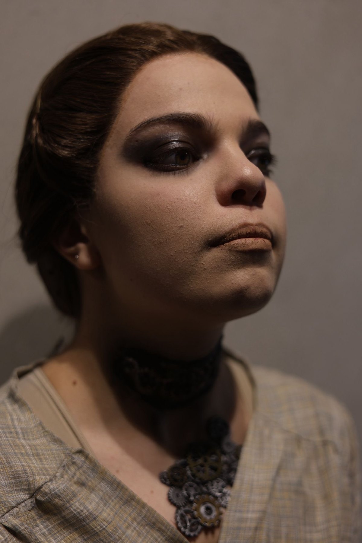 Detailed prosthetic and theatrical makeup portrait