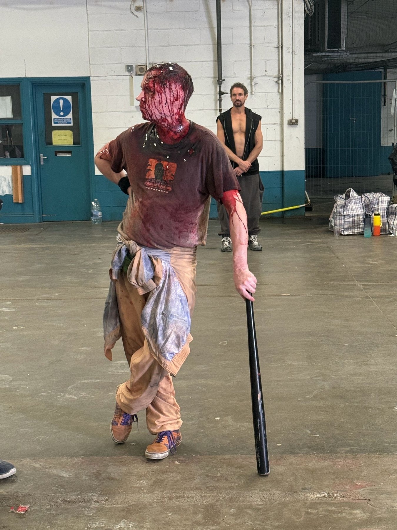 Screen-ready blood and injury special effects makeup on performer
